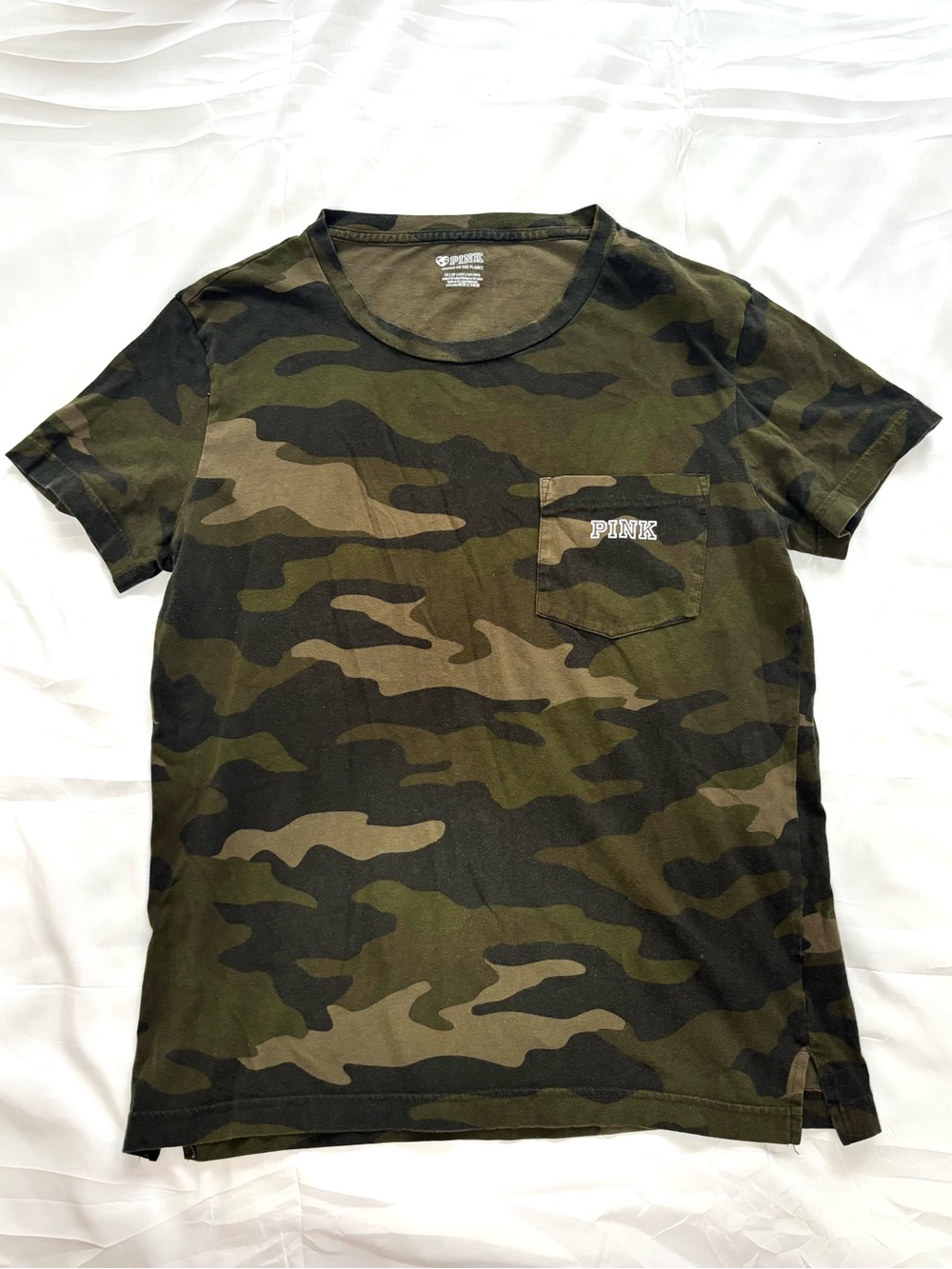 PINK Victoria’s Secret Camo Pocket Graphic T-Shirt Size XS